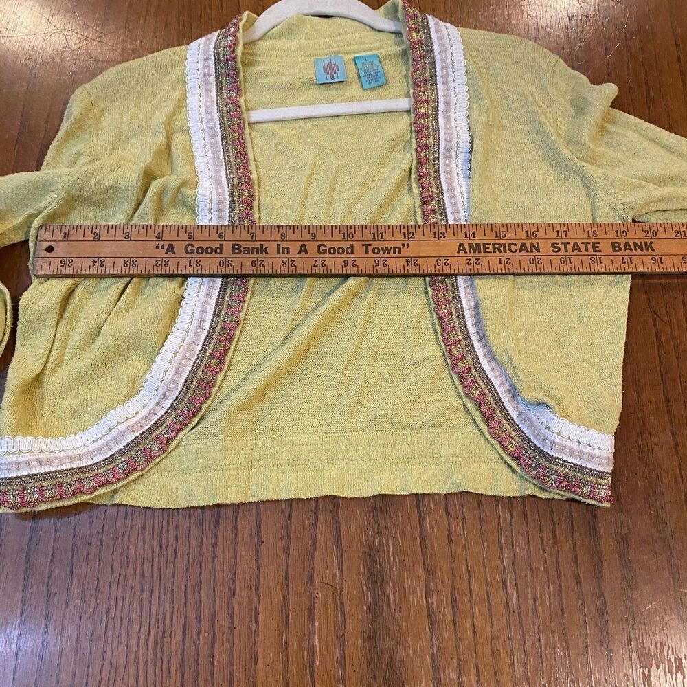 Anthropologie HWR Silk Linen Blend Boho Y2K Cropped Cardigan Sweater Jacket L - Picture 7 of 8